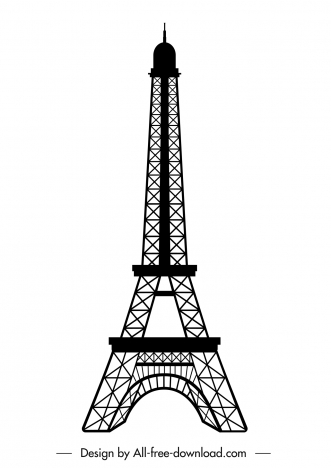 eiffel tower icon black white symmetric outline