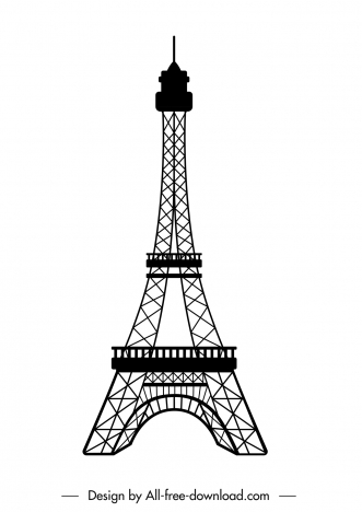 Eiffel tower icon classical flat black white outline dynamic design ...