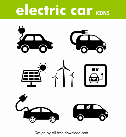electric car premium icons flat silhouette