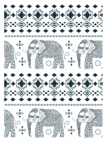 elephant pattern design with black and white ornamentation