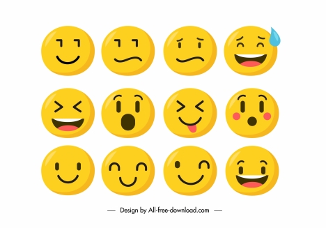 emotional icons cute yellow circle faces sketch