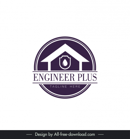 engineer plus logo for waterproofing and construction company flat house shape circle sketch