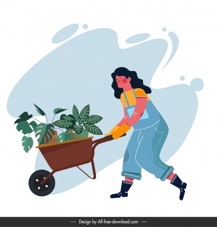 environmental banner woman planting work sketch cartoon character