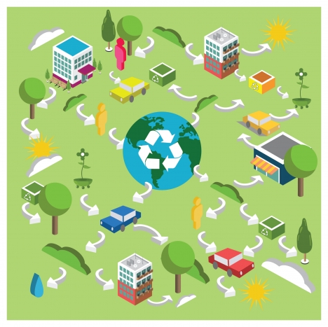 environmental recycling vector with arrows and icons illustration