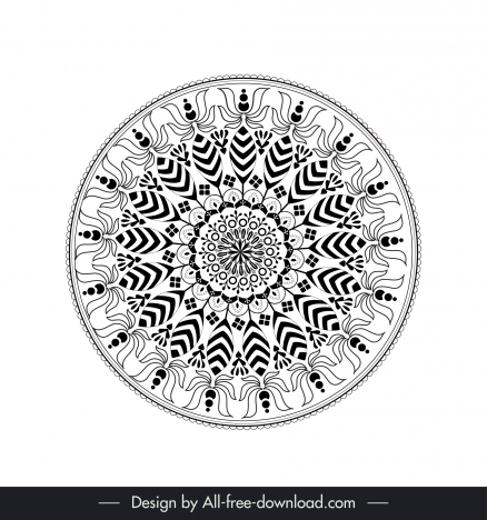 ethnic ornamental mandala sign icon black white symmetric illusion sketch