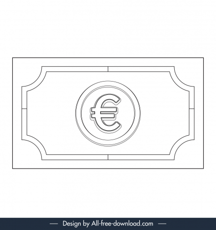 euro paper money vector icon black white flat outline