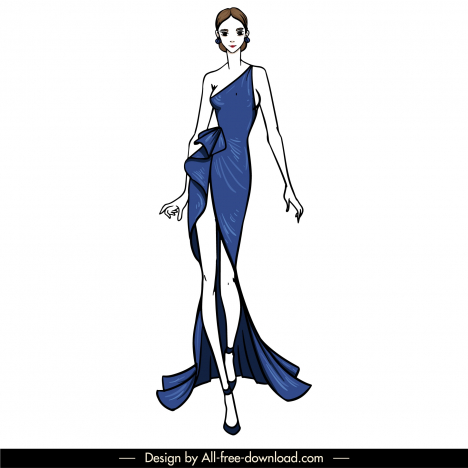 evening dresses template dynamic elegant handdrawn cartoon