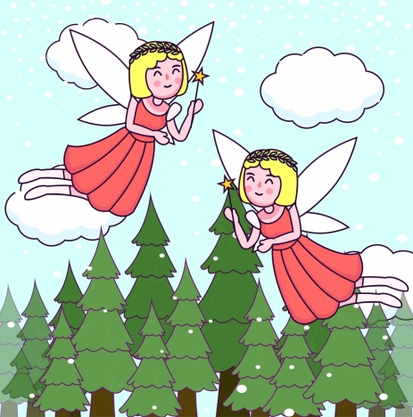 fairy background flying angel icons colored cartoon decor