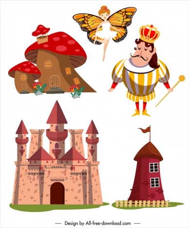 fairy tale design elements castle king legendary sketch