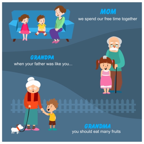family concepts illustration with seniors and kids