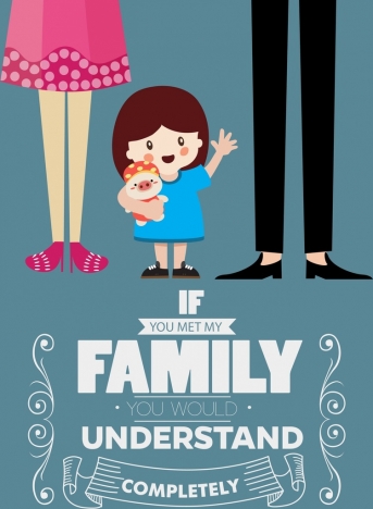 family poster cute girl icon cartoon design