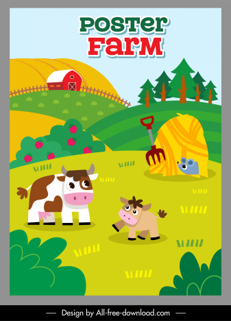 faming poster template colorful flat cartoon sketch