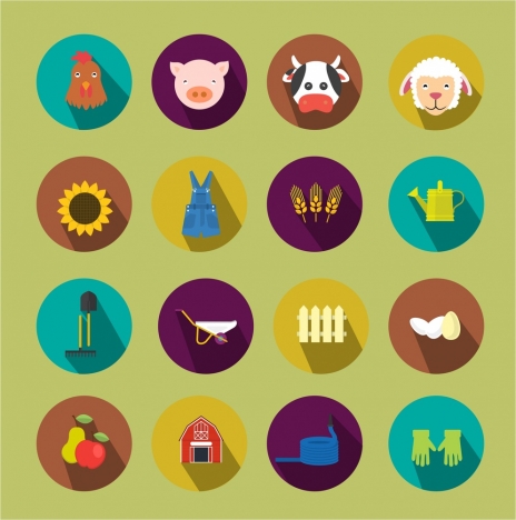 farming icons isolated with colored flat style