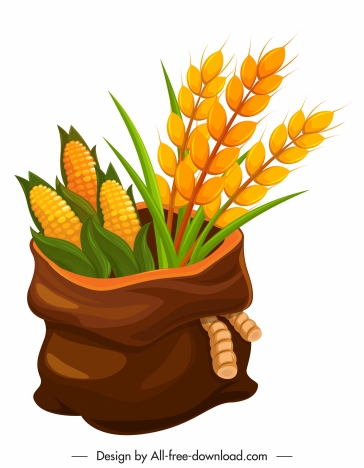 farming product icon classical corn grain sack sketch