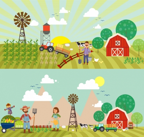 farming work background sets colored cartoon design