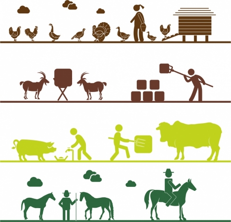 farming works concepts illustration with various silhouette styles
