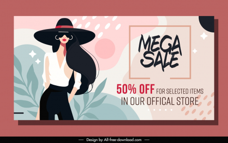 fashion banner template lady posing leaves