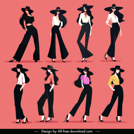 fashion model design elements dynamic ladies cartoon