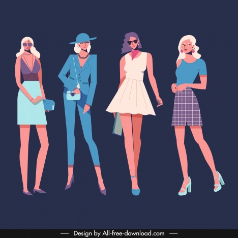 Fashion models icons colored cartoon characters vectors stock in format ...
