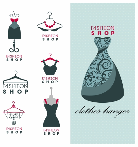 Fashion shop logo sets isolated with dress display vectors stock in ...