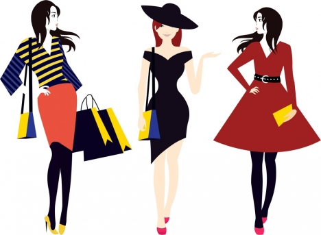 fashionable women icons colored cartoon design