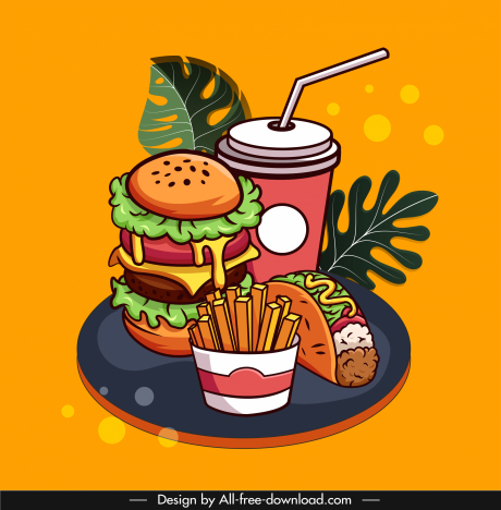fast food advertising background colorful classical sketch