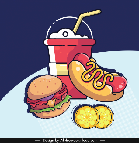 fast food advertising background colorful flat retro handdrawn