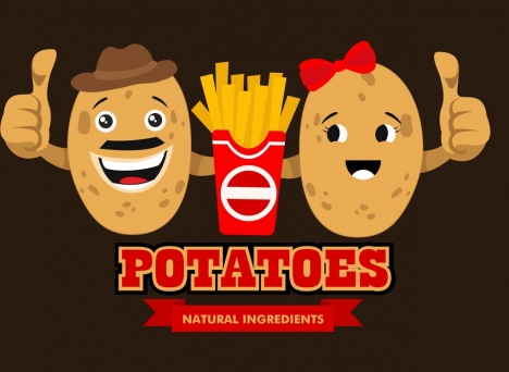 fast food advertising cute stylized potato icons