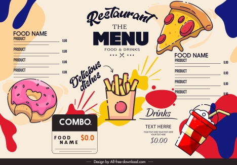 fast food menu template colorful classical design