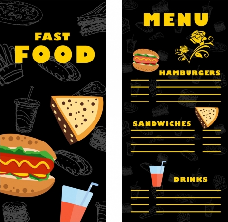 fast food menu template contrast design on dark