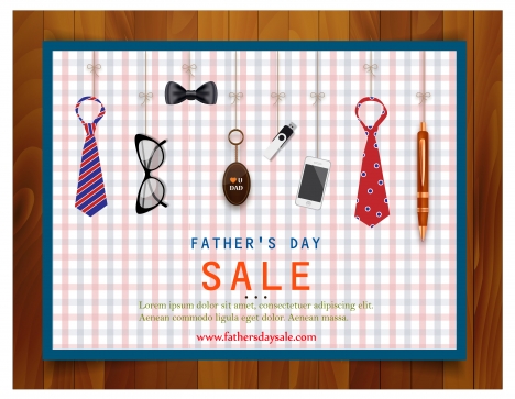 father day sale promotion illustration with gifts icons