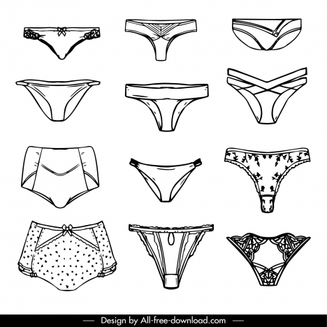 Female underwear templates collection black white hand drawn outline vectors  stock in format for free download 162 bytes