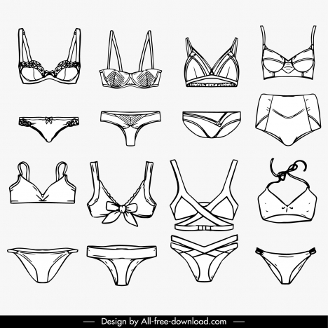 Female underwear templates collection hand drawn lineart design vectors ...