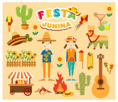 festa junina festival vector illustration with various styles
