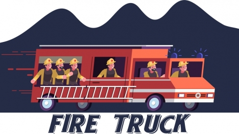 Fire fighting banner truck firemen icons cartoon characters vectors stock  in format for free download 