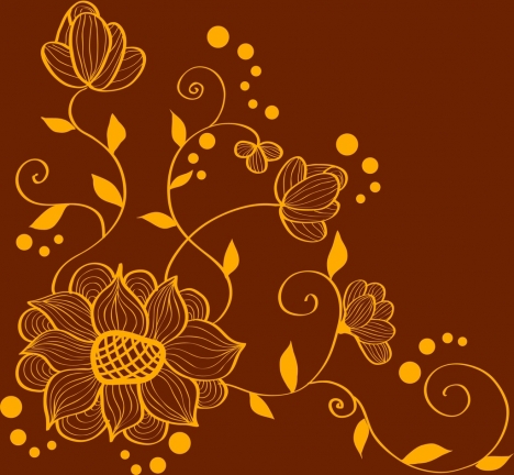Floral background design classical yellow curves sketch vectors stock in  format for free download 