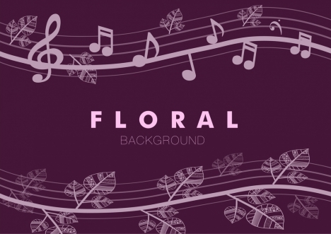 floral music notes seamless pattern violet curves design