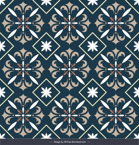 floral tile pattern template elegant dark repeating design