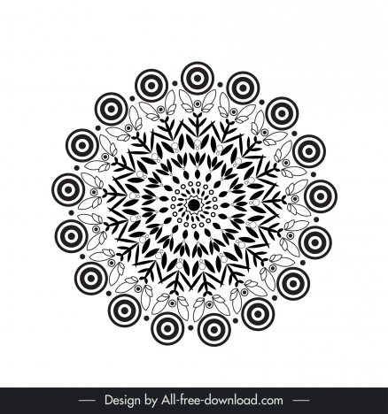 flower mandala sign icon flat black white symmetrical illusion outline