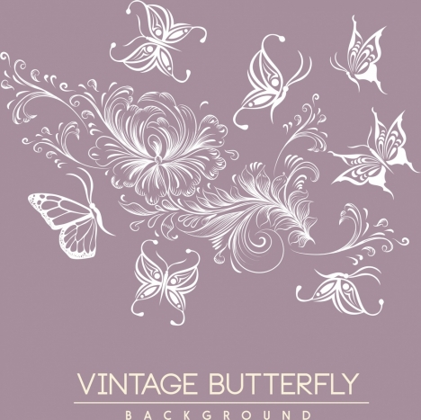 flowers butterflies background white icons sketch