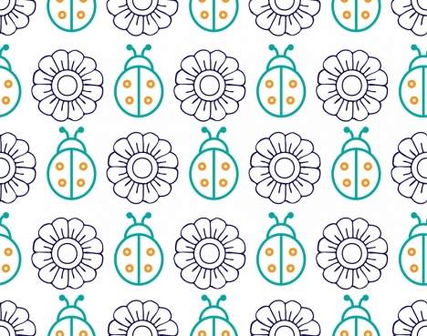 flowers insects pattern sketch colored repeating decoration