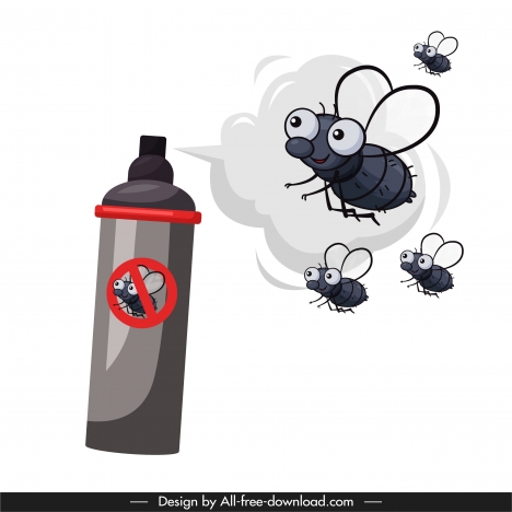 Fly insects prevention banner funny cartoon sketch vectors stock in format  for free download 