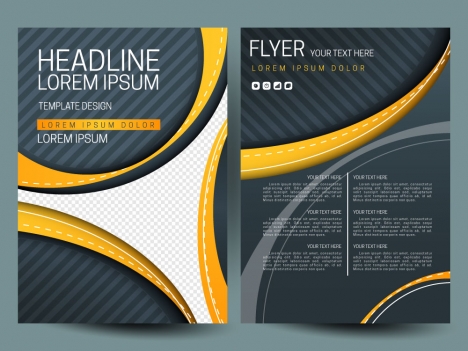 flyer sets with curved lines on dark background