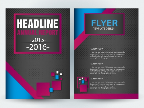 flyer template design with dark background and squares