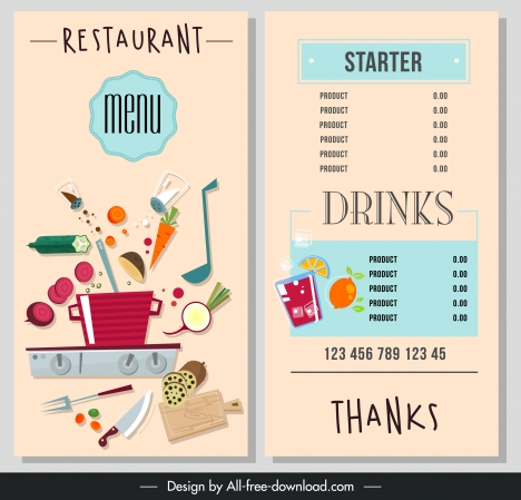 food drink menu template colorful classical ingredients decor