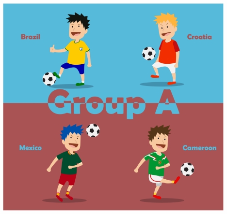 footbal tournament group with nations players illustration