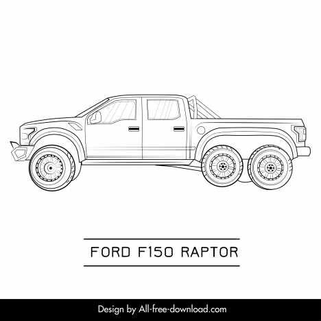 ford f150 raptor car model icon flat black white handdrawn side view outline