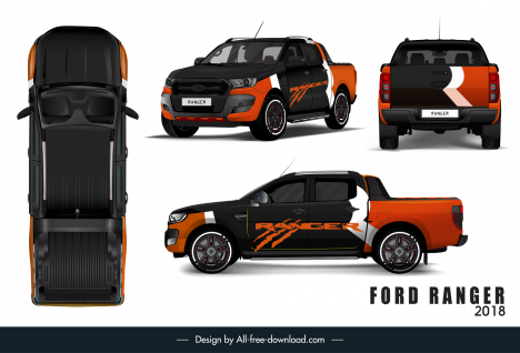 ford ranger car model advertising template modern 3d different views sketch