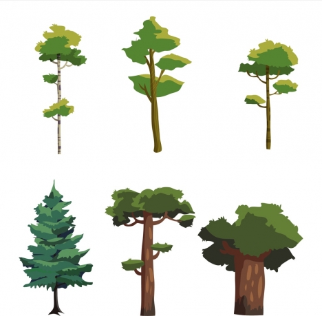 forest design elements green tree icons isolation