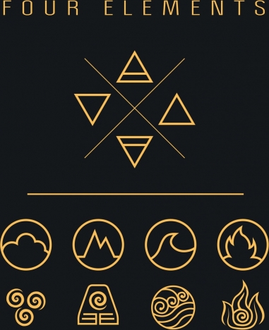 four elements icons flat geometric shapes sketch